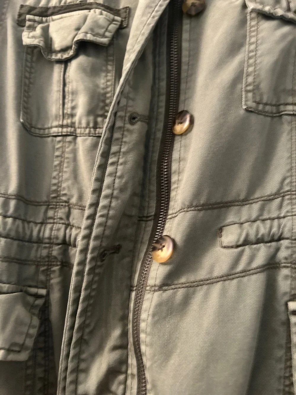 Full Zip Military Utility Jacket M/L Green Casual Faded Worn Look Coat Relaxed